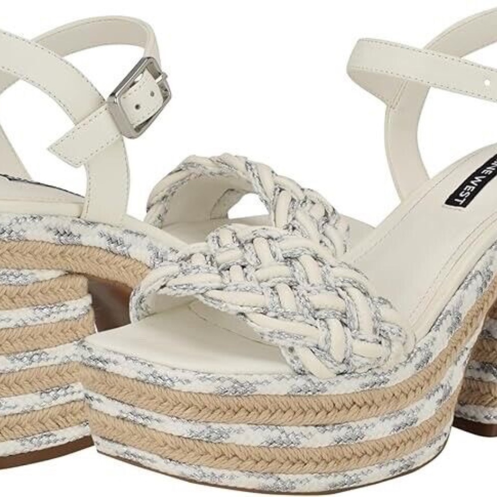 Nine West Strappy Sandals Square Toe Chunky Heels High Shoes Heels Size 9 - Picture 5 of 10